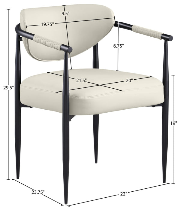 Meridian Furniture Virella Contemporary Vegan Leather Dining Chair with Tapered Iron Frame for Modern Rooms Cream 829 829Cream-C