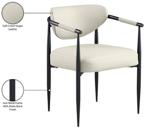 Meridian Furniture Virella Contemporary Vegan Leather Dining Chair with Tapered Iron Frame for Modern Rooms Cream 829 829Cream-C