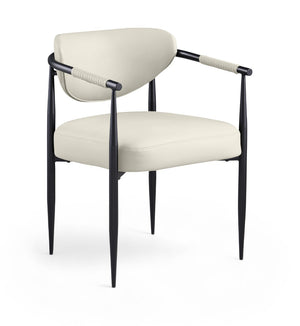 Meridian Furniture Virella Contemporary Vegan Leather Dining Chair with Tapered Iron Frame for Modern Rooms Cream 829 829Cream-C