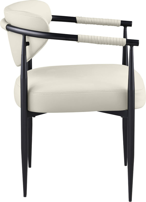 Meridian Furniture Virella Contemporary Vegan Leather Dining Chair with Tapered Iron Frame for Modern Rooms Cream 829 829Cream-C
