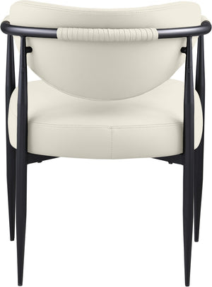 Meridian Furniture Virella Contemporary Vegan Leather Dining Chair with Tapered Iron Frame for Modern Rooms Cream 829 829Cream-C
