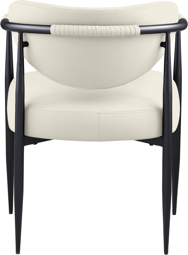 Meridian Furniture Virella Contemporary Vegan Leather Dining Chair with Tapered Iron Frame for Modern Rooms Cream 829 829Cream-C