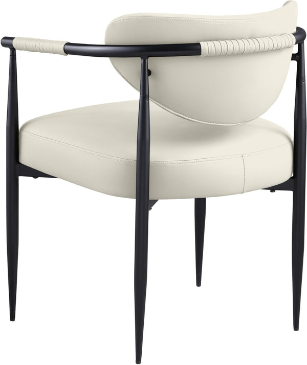 Meridian Furniture Virella Contemporary Vegan Leather Dining Chair with Tapered Iron Frame for Modern Rooms Cream 829 829Cream-C