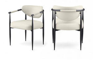 Meridian Furniture Virella Contemporary Vegan Leather Dining Chair with Tapered Iron Frame for Modern Rooms Cream 829 829Cream-C