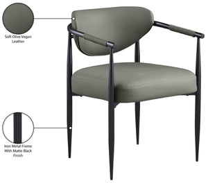 Meridian Furniture Virella Contemporary Vegan Leather Dining Chair with Tapered Iron Frame for Modern Rooms Olive 829 829Olive-C