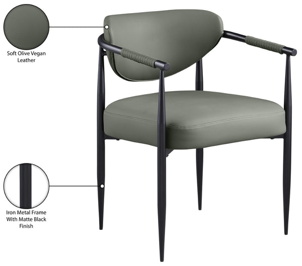 Meridian Furniture Virella Contemporary Vegan Leather Dining Chair with Tapered Iron Frame for Modern Rooms Olive 829 829Olive-C