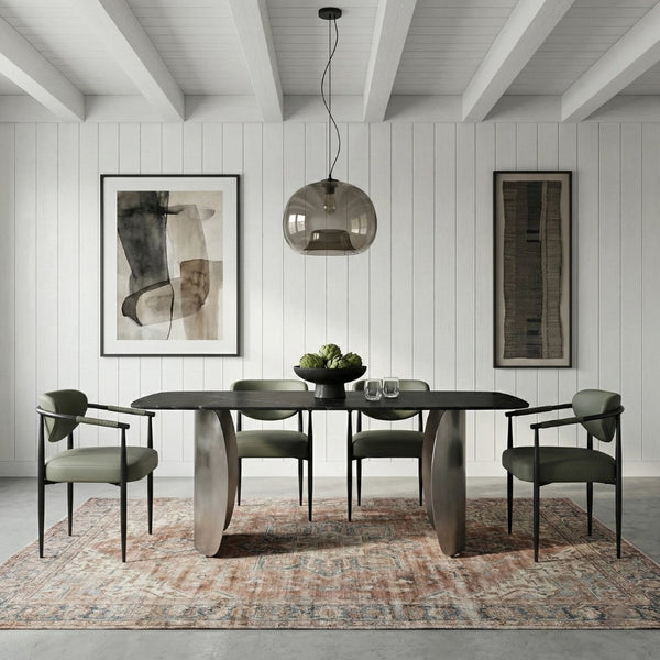 Meridian Furniture Virella Contemporary Vegan Leather Dining Chair with Tapered Iron Frame for Modern Rooms Olive 829 829Olive-C