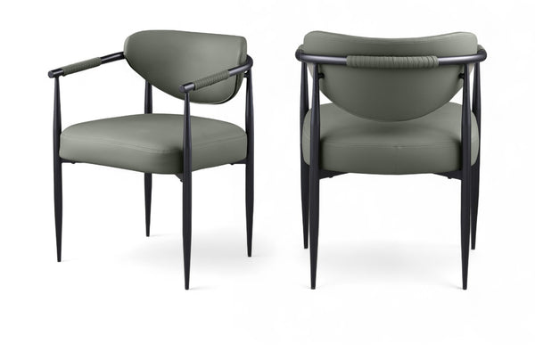 Meridian Furniture Virella Contemporary Vegan Leather Dining Chair with Tapered Iron Frame for Modern Rooms Olive 829 829Olive-C