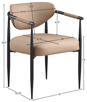 Meridian Furniture Virella Contemporary Vegan Leather Dining Chair with Tapered Iron Frame for Modern Rooms Tan 829 829Tan-C