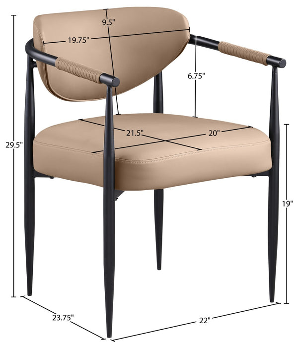 Meridian Furniture Virella Contemporary Vegan Leather Dining Chair with Tapered Iron Frame for Modern Rooms Tan 829 829Tan-C