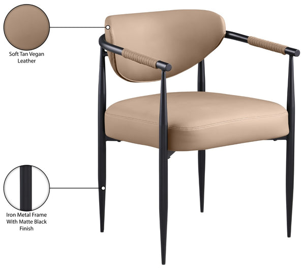 Meridian Furniture Virella Contemporary Vegan Leather Dining Chair with Tapered Iron Frame for Modern Rooms Tan 829 829Tan-C