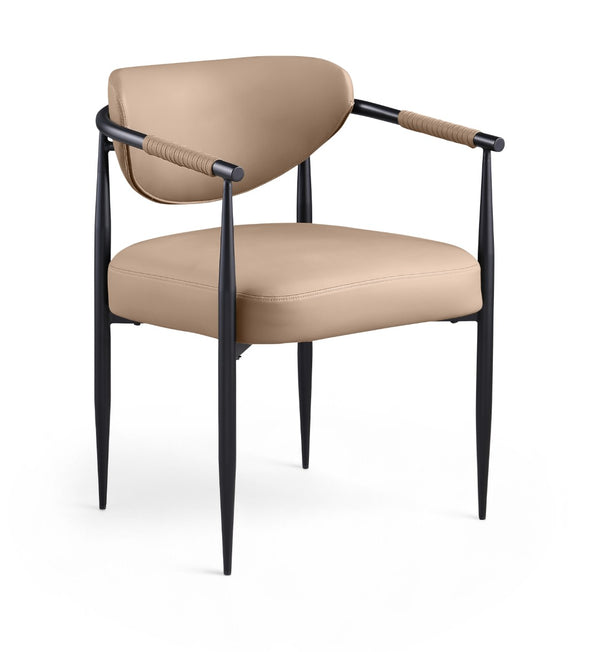 Meridian Furniture Virella Contemporary Vegan Leather Dining Chair with Tapered Iron Frame for Modern Rooms Tan 829 829Tan-C