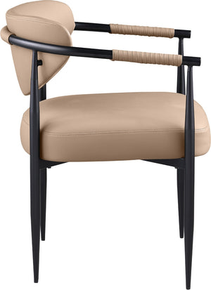 Meridian Furniture Virella Contemporary Vegan Leather Dining Chair with Tapered Iron Frame for Modern Rooms Tan 829 829Tan-C