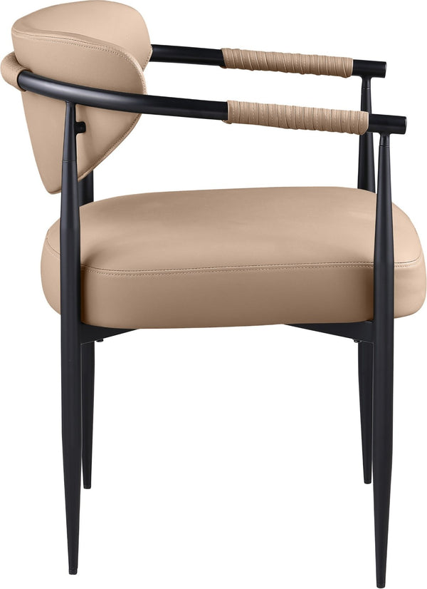 Meridian Furniture Virella Contemporary Vegan Leather Dining Chair with Tapered Iron Frame for Modern Rooms Tan 829 829Tan-C