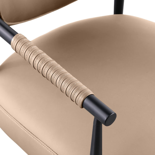 Meridian Furniture Virella Contemporary Vegan Leather Dining Chair with Tapered Iron Frame for Modern Rooms Tan 829 829Tan-C