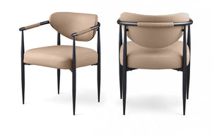Meridian Furniture Virella Contemporary Vegan Leather Dining Chair with Tapered Iron Frame for Modern Rooms Tan 829 829Tan-C