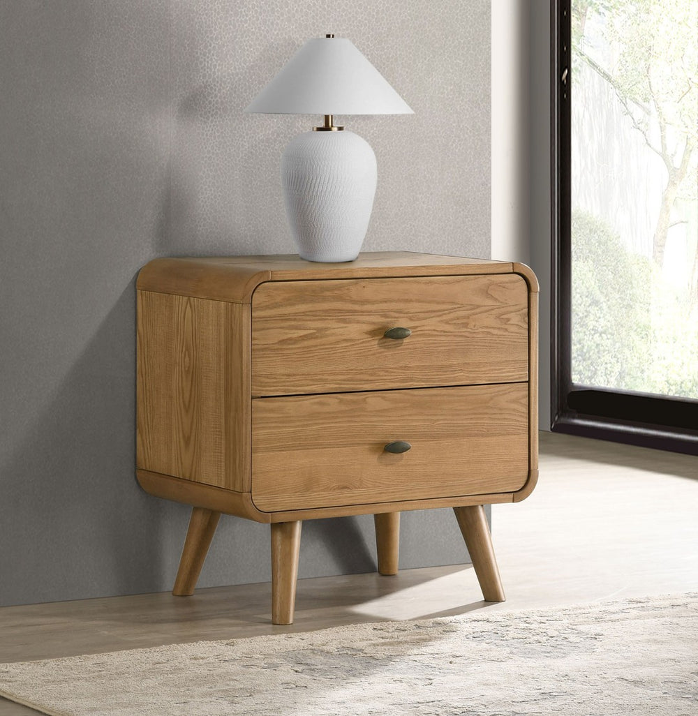 English Elm 2-drawer Nightstand with Built-in Usb Ports Ash Veneer Mid-century Bedroom Storage B016P460579