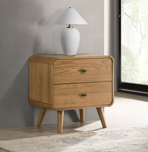 English Elm 2-drawer Nightstand with Built-in Usb Ports Ash Veneer Mid-century Bedroom Storage B016P460579