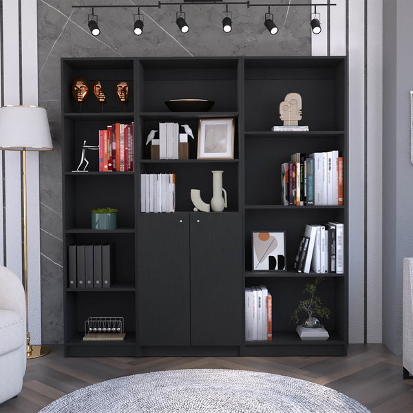 English Elm Poole 3 Piece Home Bookcase Set with 12 Shelves and Two-Door Cabinet for Stylish Durable Storage Black 41 L x 28 W x 5 H B200S00312