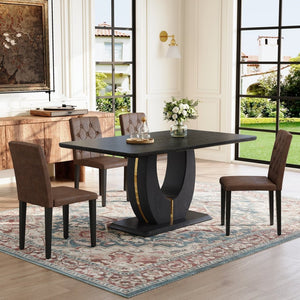 English Elm Black Wood Grain Mdf Dining Table Set Seats Four with Suede Upholstered Chairs W1151S04473