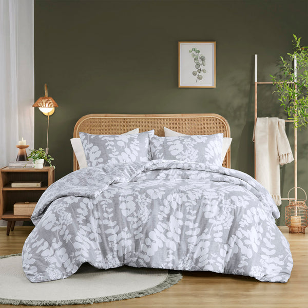 JLA Home Comfort Spaces - Floral Reversible Microfiber Comforter Set — Lightweight, Plush All-Season Warmth with Two-Sided Prints Gray AM10-0074
