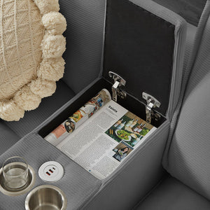 English Elm 120" Modular Corduroy Sectional Sofa Bed with Storage, U-Shaped 4-Seater, Cup Holders & Console Gray W1359S00012