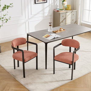 English Elm Modern Tufted Boucle Dining Chairs Set of 2 with Curved Back and Matte Metal Legs Orange W3244P337419