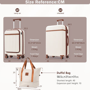 English Elm Front Access Hardside 3 Piece Travel Set with Usb Port Spinner Wheels and Tsa Lock Brown+White N732P326130K