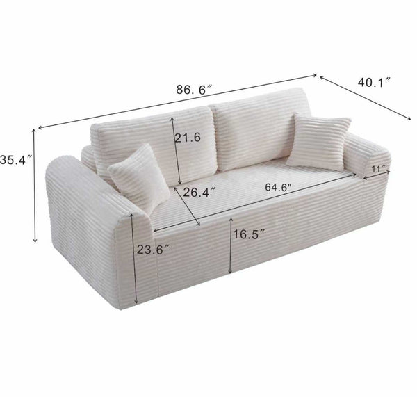 English Elm 3 Seater Corduroy Cloud Sofa Frameless Deep Cushion Lounger for Living Room Loft White W5515P437308