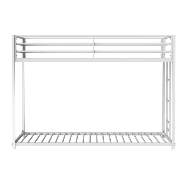 English Elm Twin Metal Low Bunk Bed Durable Full Frame Industrial Style Attached Ladder Space-Saving Design Matte White 83 L x 15 W x 6 H B2741P391249
