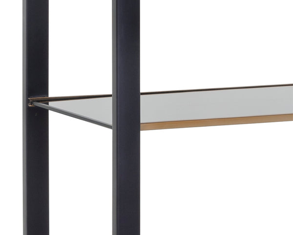 Sunpan Ambretta Bookcase: Elegant Modern Design with Glass Shelves and Mirrored Bottom for Stylish Storage Small - 24W x 15D x 72H