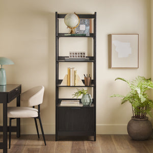 English Elm Walker Edison - Transitional Wide Reeded Bookshelf with Drawers on Bottom for Home Office, Spacious Shelving & Storage Black 75.38 L x 20.38 W x 6 H B185P200193