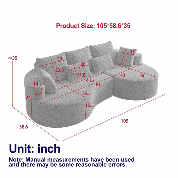 English Elm Modern Chenille Cloud Sectional with Deep Seating Curved Silhouette and Seven Accent Pillows W834S00487