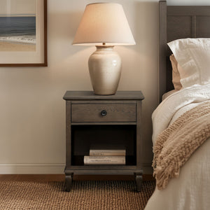 JLA Home Madison Park Signature - one-drawer wood nightstand with shelf — timeless tapered-leg bedside table, hand-finished grain, smooth drawer storage Antique Brown MPS136-0312