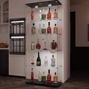 English Elm Tempered Glass Display Cabinet With Led Lights, Lockable Doors, Adjustable Feet For Any Room Decor W3155S00021-GIGA