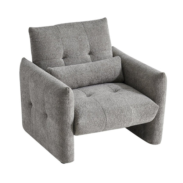 English Elm Ergonomic Tufted Velvet Accent Chair Solid Wood Frame with Lumbar Support Compact Seating Gray W1765P366981