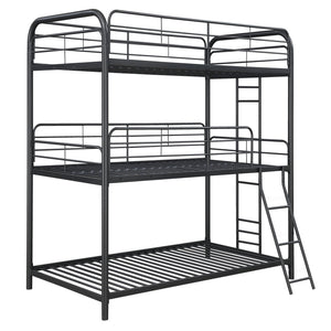 English Elm Furniture Triple Bunk Bed Black - Heavy Duty Steel Twin/Twin/Twin, Quiet Sturdy Frame, Safe Stairs W2297S00012
