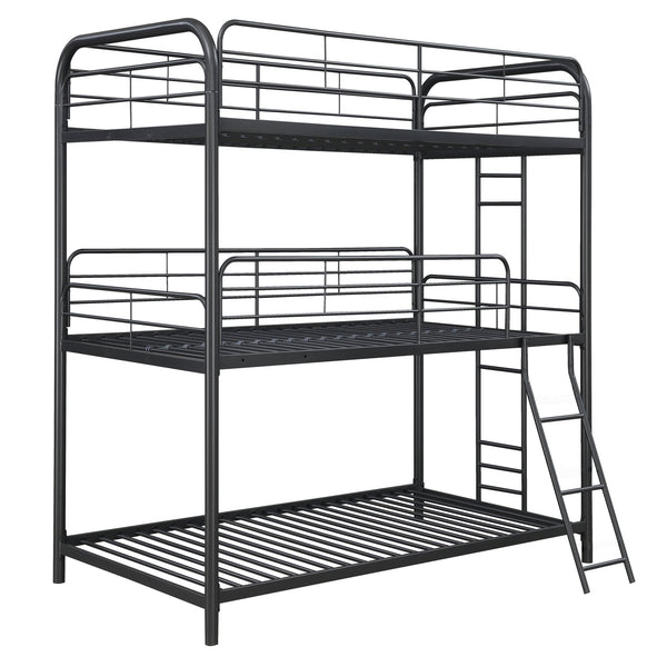 English Elm Furniture Triple Bunk Bed Black - Heavy Duty Steel Twin/Twin/Twin, Quiet Sturdy Frame, Safe Stairs W2297S00012
