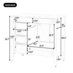 English Elm Christopher Knight Home® - 36" Vintage-inspired Bathroom Vanity with Ceramic Sink, Solid Wood Frame, Soft-Close Drawers, Spacious Storage White N759P293646K