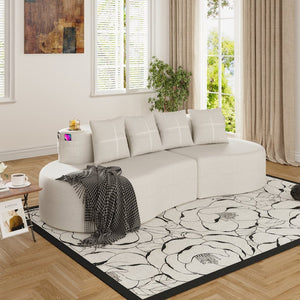 English Elm Modern Half Moon Chenille Sectional Three Seat Curved Sofa for Living Room or Apartment Beige W395P435337