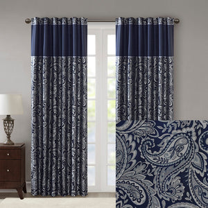 English Elm Jacquard Aubrey Window Curtain Pair with Paisley Weave, Faux Silk Piping, OEKO-TEX Certified Elegance Navy 3.05 L x 10.24 W x 11.42 H B03598176