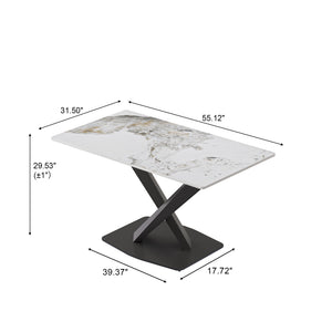 English Elm 55.12" Modern Artificial Stone Dining Table With Black Metal X-Leg Base For 6 - Stylish & Durable W1535S00539