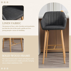 English Elm Modern Linen Upholstered Barstools with Oak Legs Armrests and Footrest for Kitchen Islands Black W395P396317