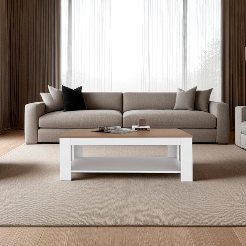 English Elm Bazine Two-tone Coffee Table with Open Shelf for Modern Scandinavian Living Rooms B092P439921