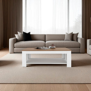 English Elm Bazine Two-tone Coffee Table with Open Shelf for Modern Scandinavian Living Rooms B092P439921