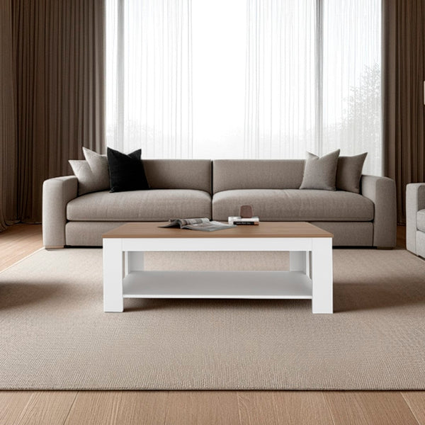 English Elm Bazine Two-tone Coffee Table with Open Shelf for Modern Scandinavian Living Rooms B092P439921