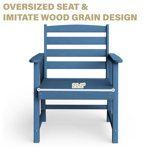 English Elm Single imitation wood grain outdoor dining chair with armrests, waterproof, UV-resistant comfort and durable support Dark Blue T3898P371329