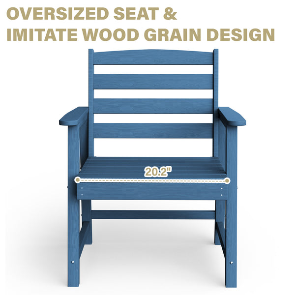 English Elm Single imitation wood grain outdoor dining chair with armrests, waterproof, UV-resistant comfort and durable support Dark Blue T3898P371329