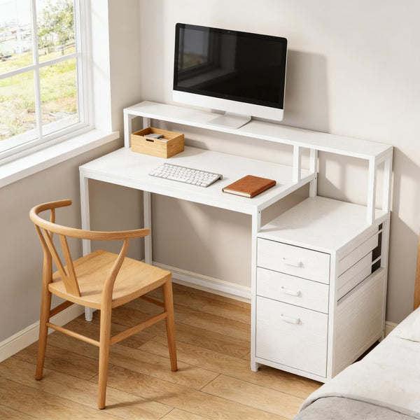 English Elm Sturdy Two-tier Computer Desk with File Cabinet and Monitor Riser for Home Office T3971P450718