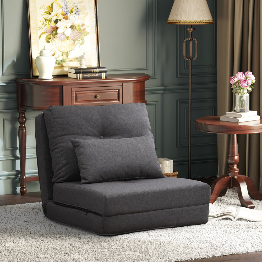 English Elm HOMCOM 2-in-1 Floor Sofa Bed with 5-Position Adjustable Backrest, Linen, Pillows, Space-Saving W2225P173931